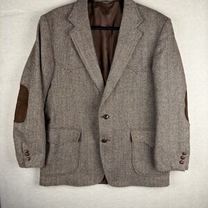Vintage 70s Levi's Western Wear Wool Tweed Blazer 44R USA Made Suede Elbow Patch